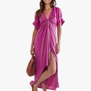 Magenta High-Low Button-Front Maxi Dress
